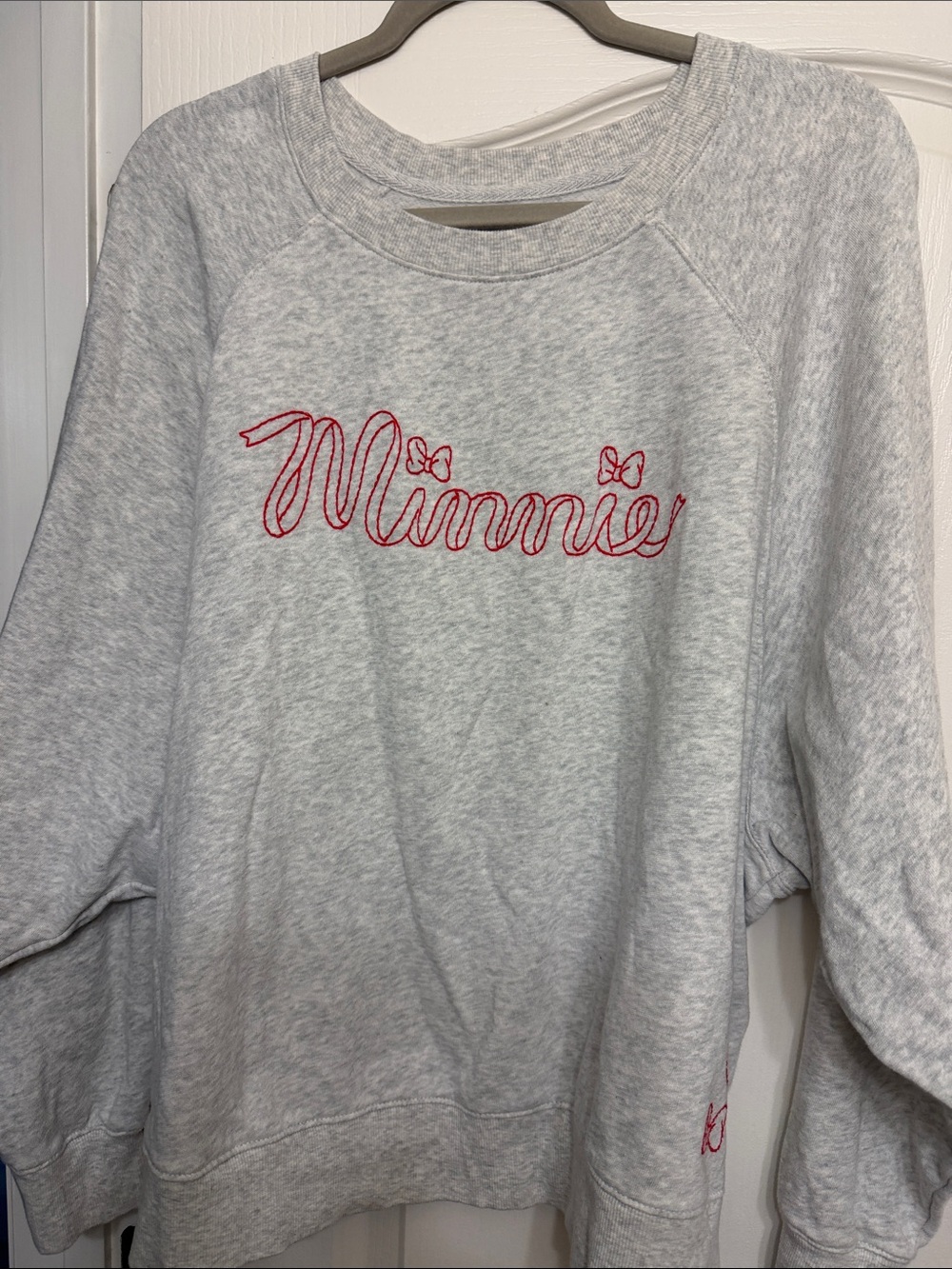 Old Navy Light Gray Sweatshirt with Red Minnie Script